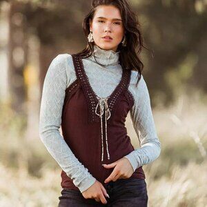 Gimmicks Y2K Women's Rayon Lace-Up Crochet Tank Top #1956